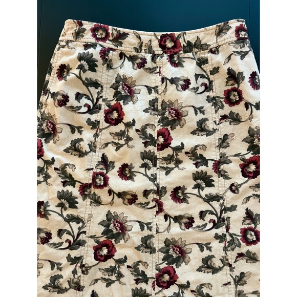 Eddie Bauer Countryside Morning Corduroy Skirt Womens 4 Cream Floral Maxi A-Line - Picture 1 of 15